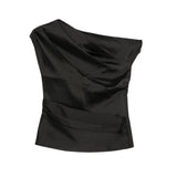 Black Taffeta Draped Top