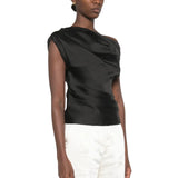 Black Taffeta Draped Top