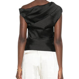 Black Taffeta Draped Top