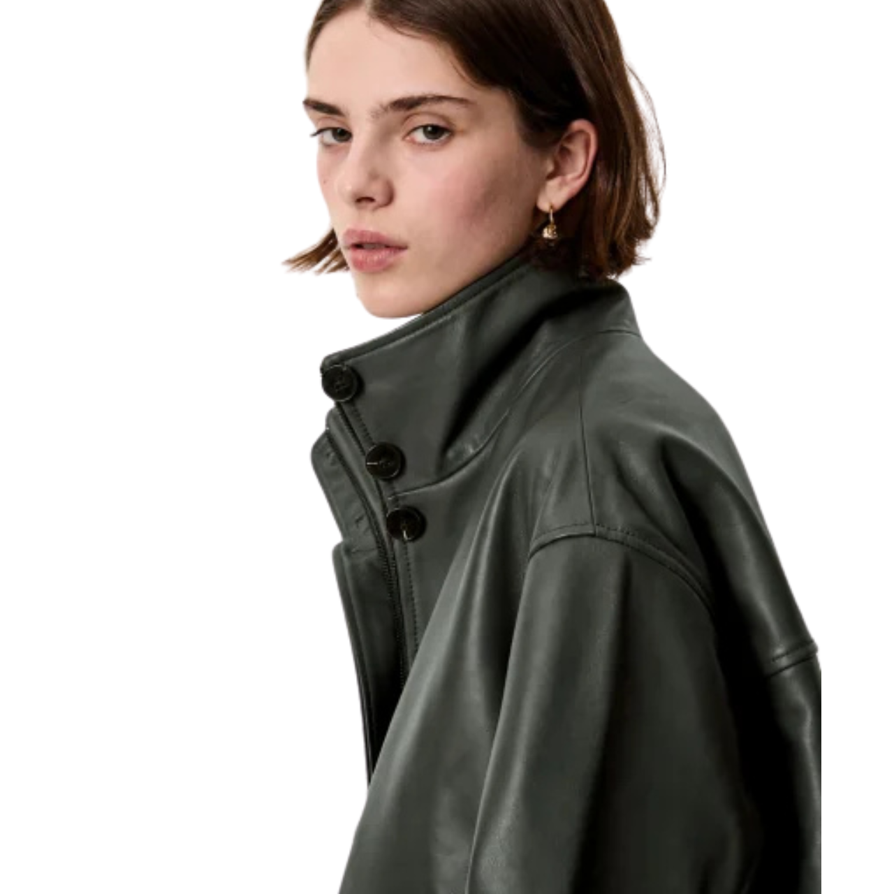 Alvann Funnel Neck Leather Jacket