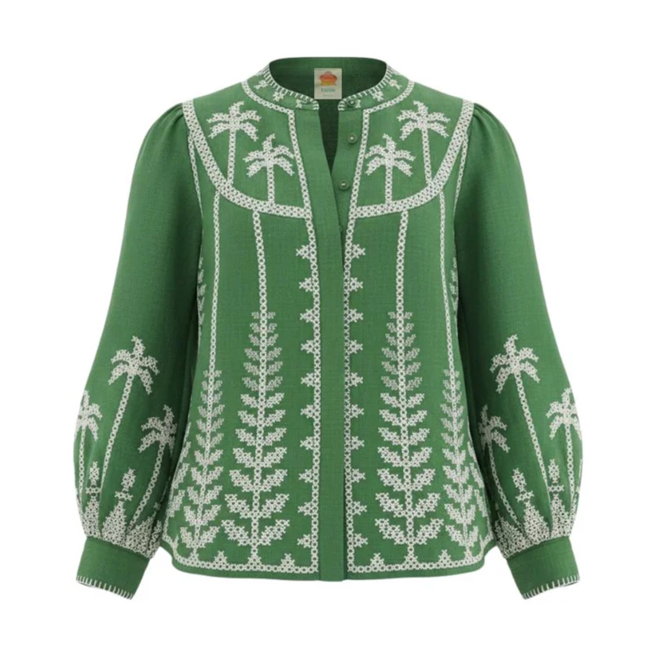 Green Cross Stich Embroidery Blouse