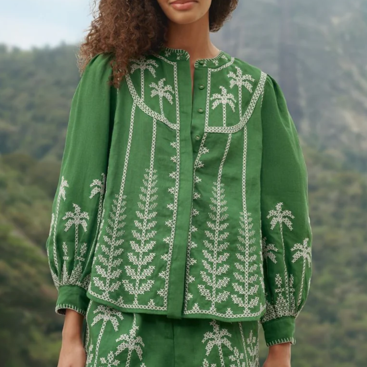 Green Cross Stich Embroidery Blouse