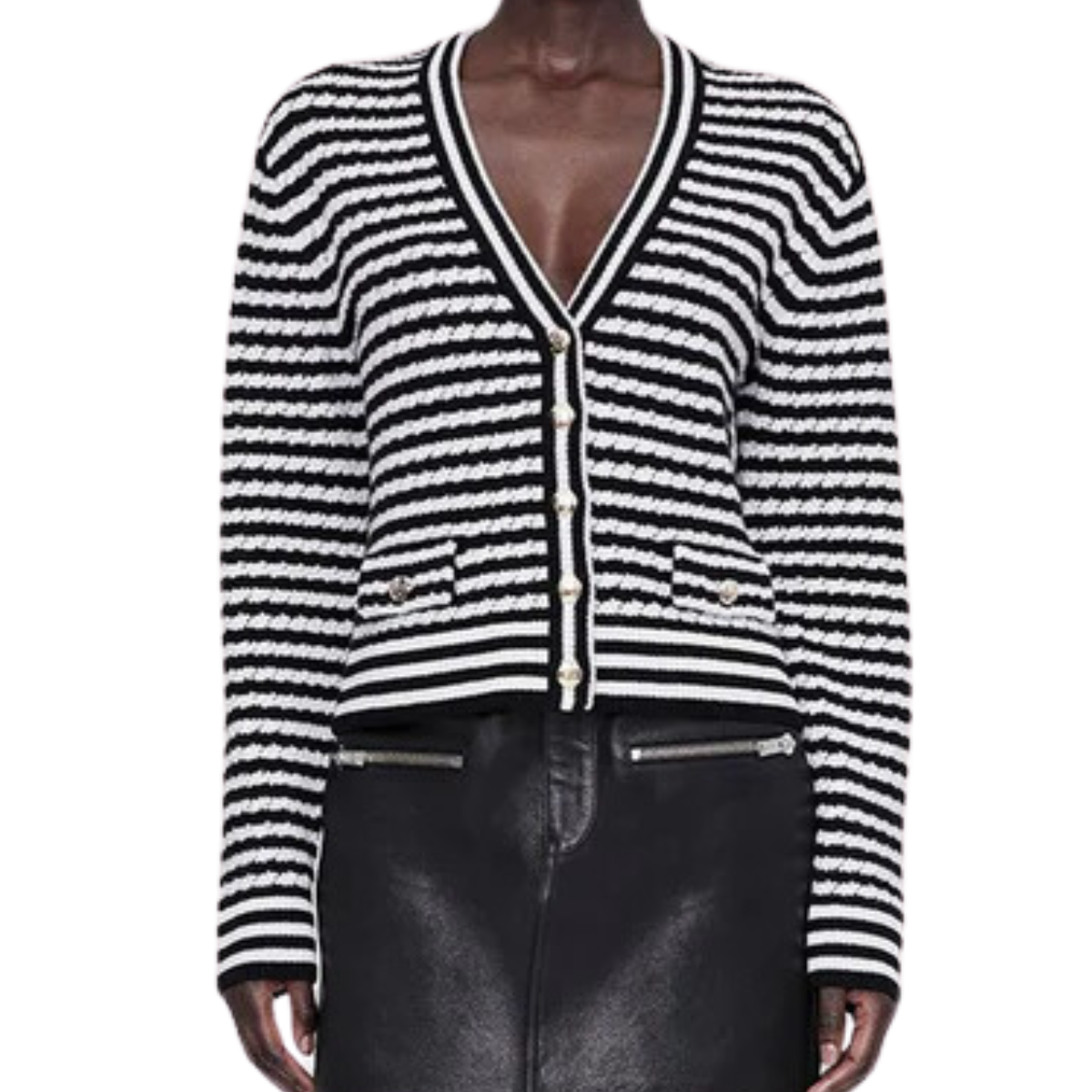 Gwen Cardigan Black/Ivory Stripe