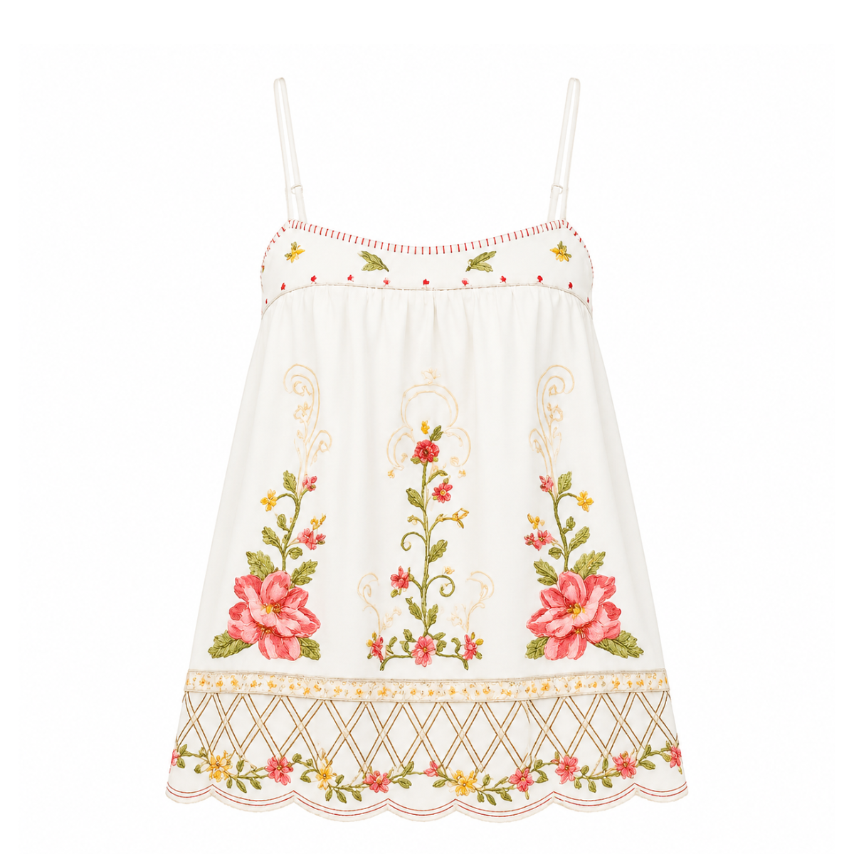 Flower Embroidery Sleeveless Tunic