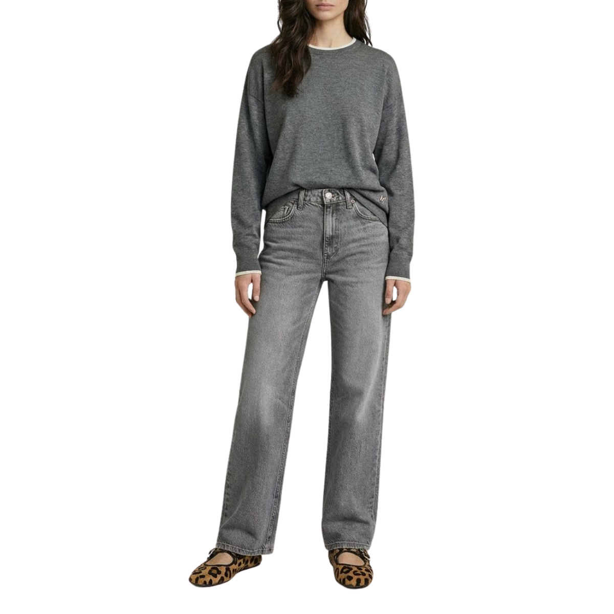 Round Neck Heather Grey Jumper