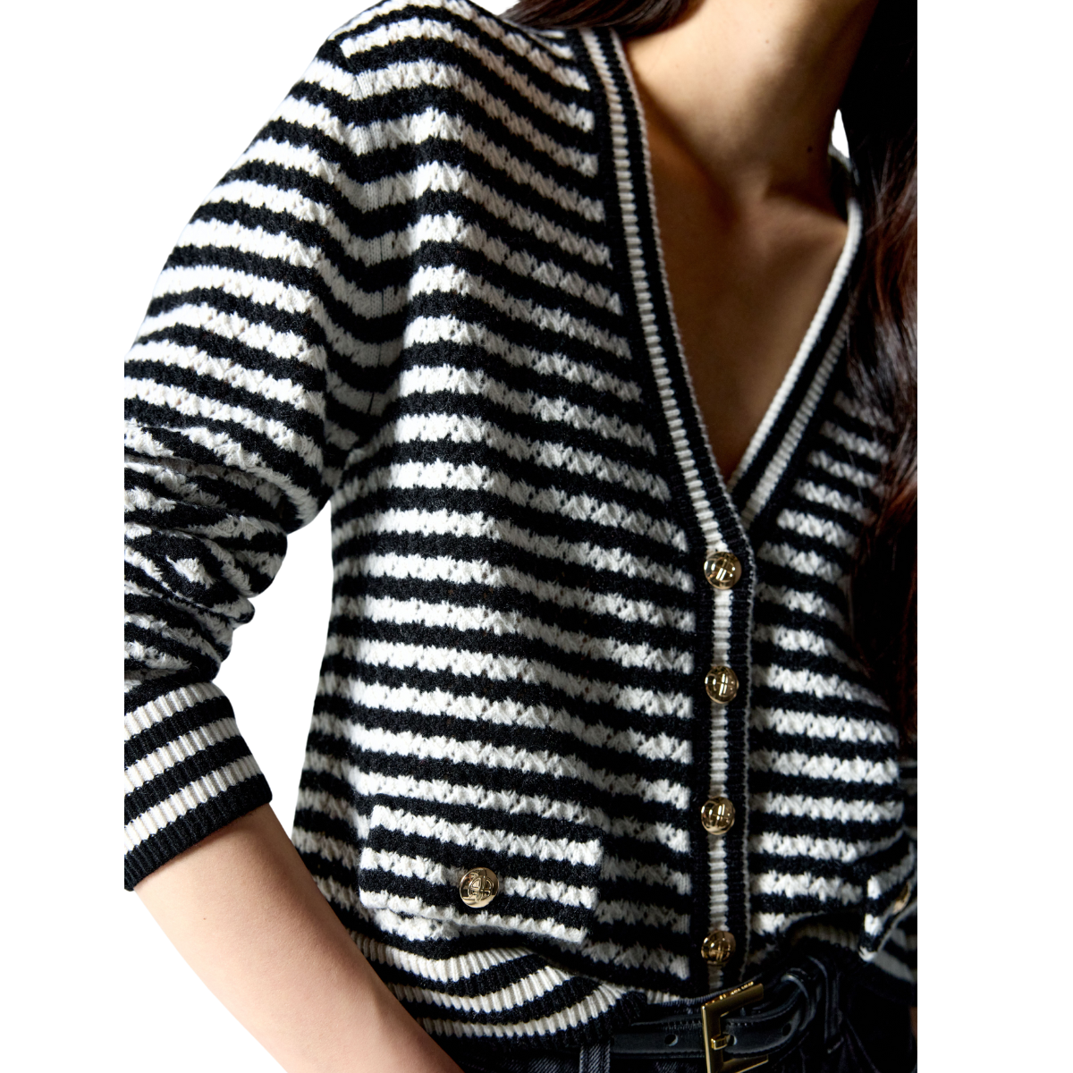 Gwen Cardigan- Black & ivory Stripe