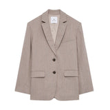 Quinn Blazer Taupe Blue Pinstripe