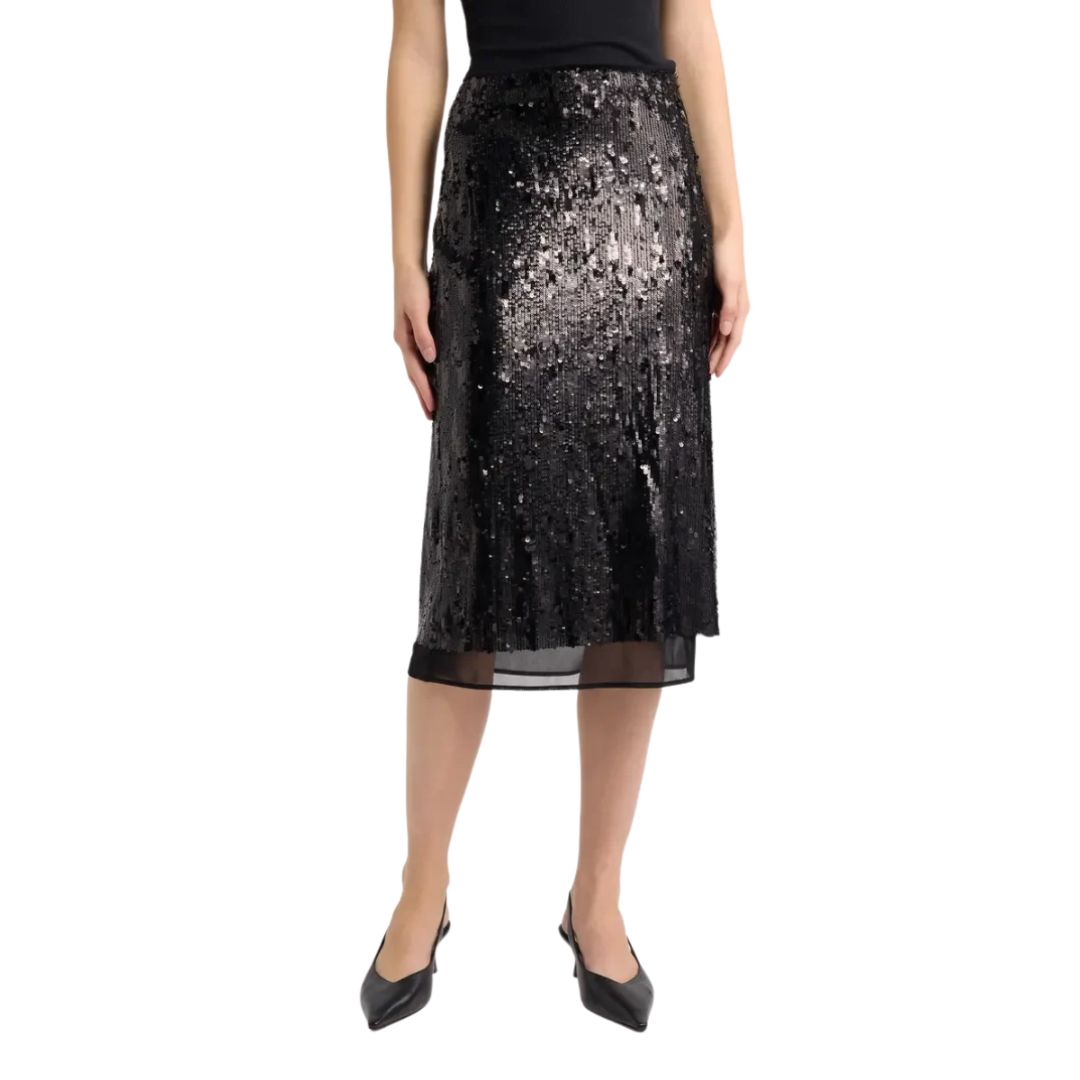 Cher Black Sequin Midi Skirt