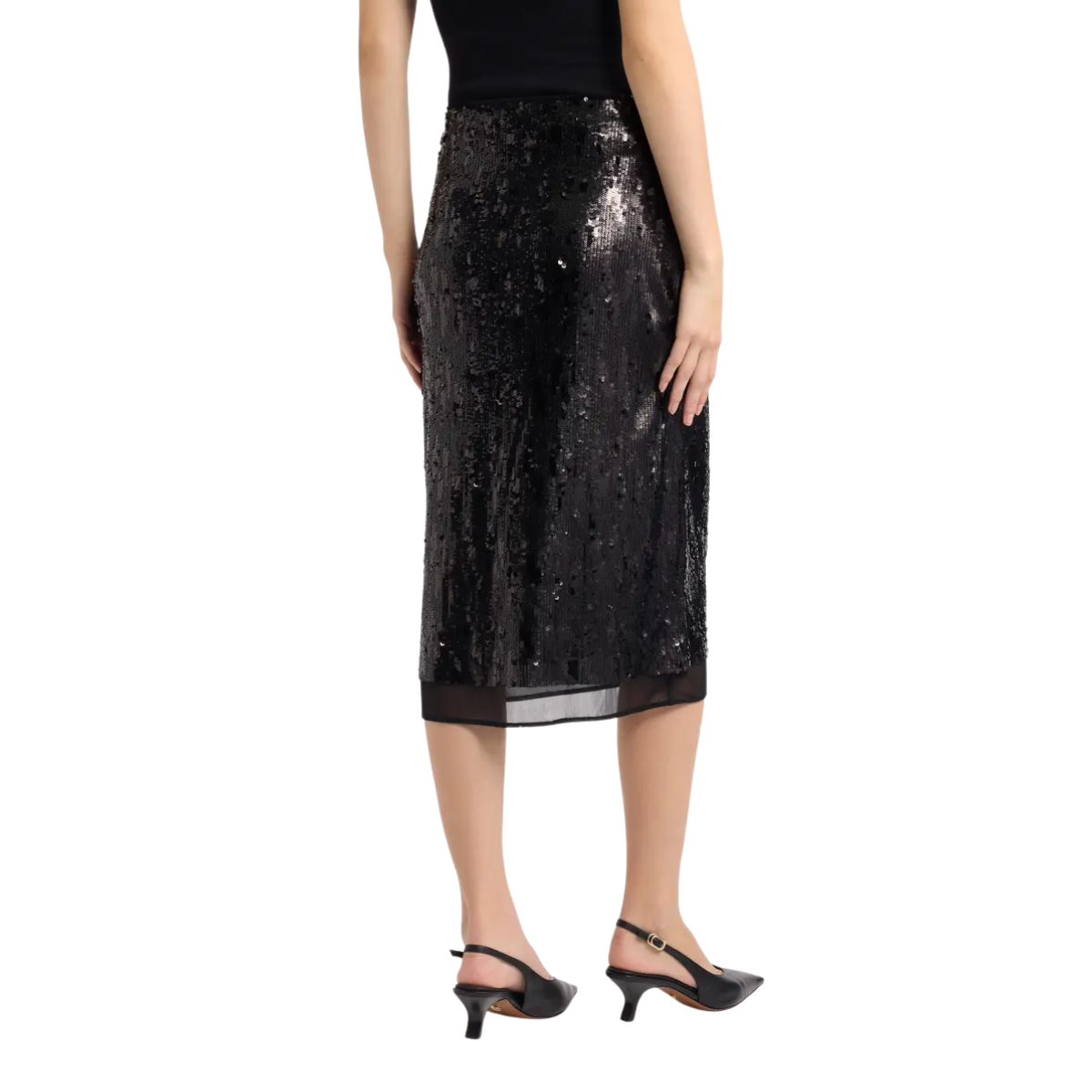 Cher Black Sequin Midi Skirt