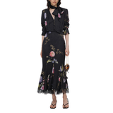 Black Satin Floral Midi Dress