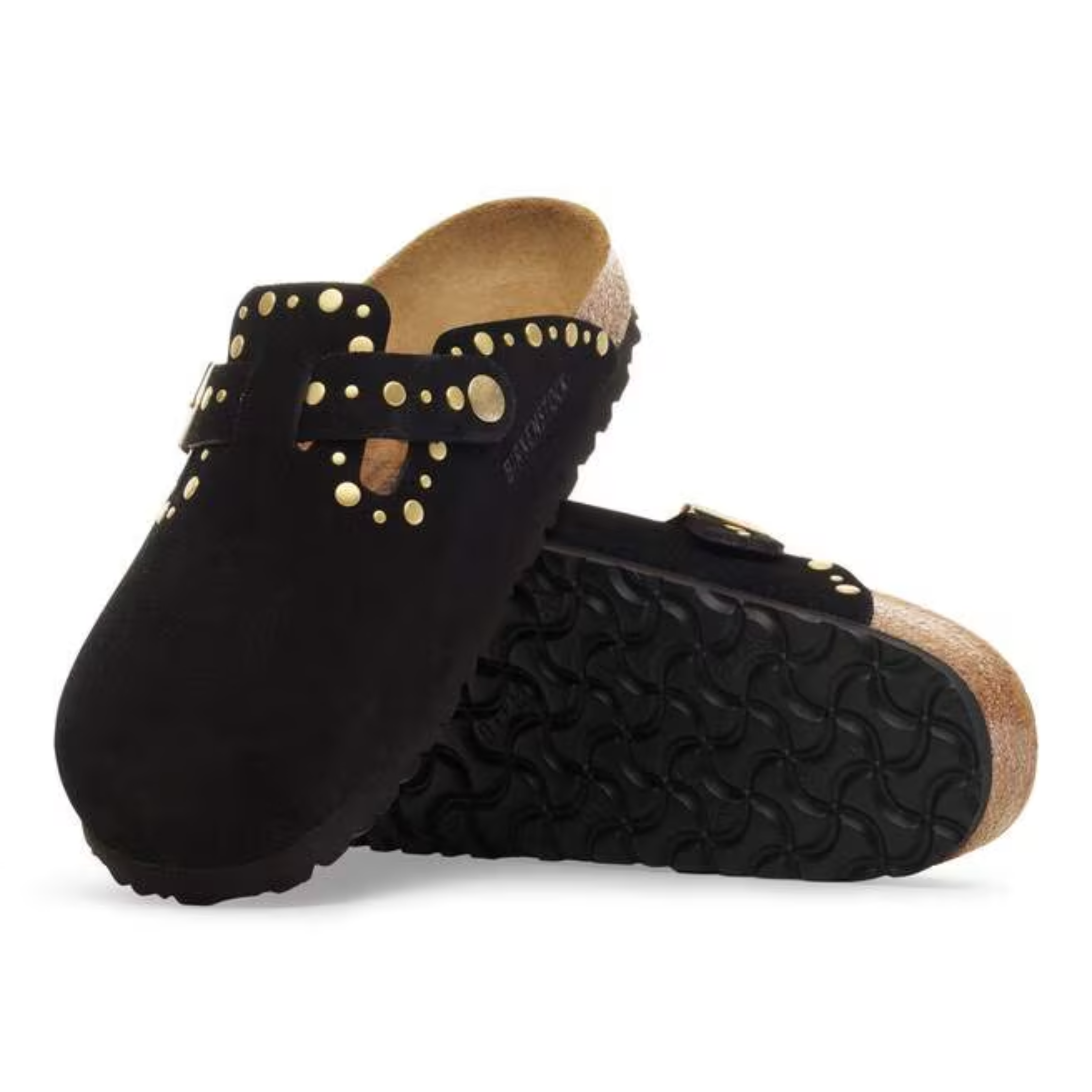 Boston Black Suede Rivet Clogs