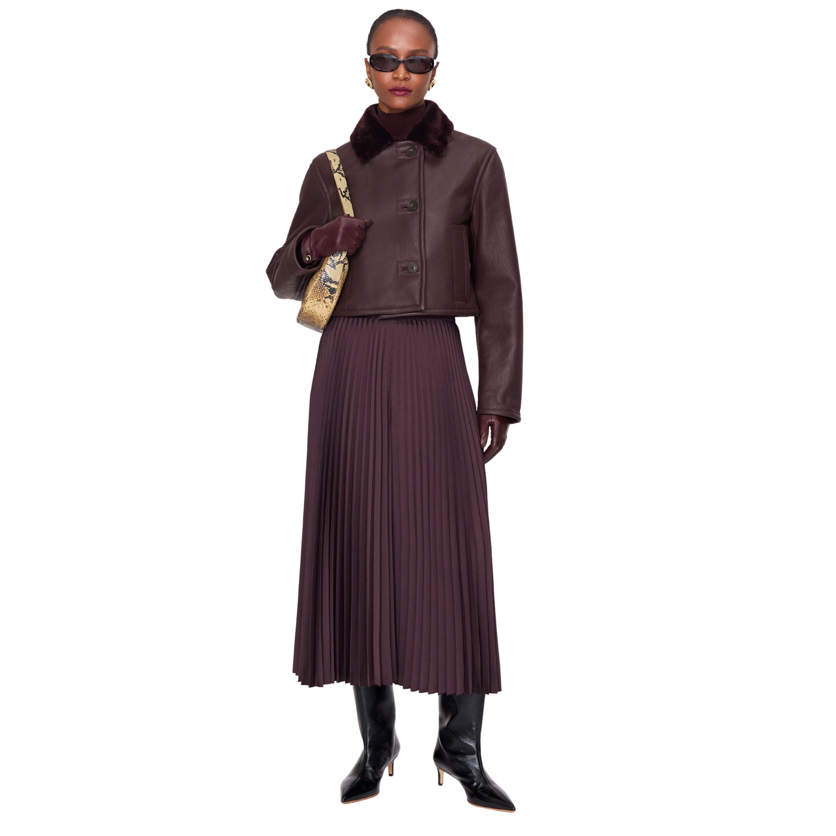 Ella Mahogany Knit Weave Plissé Culottes