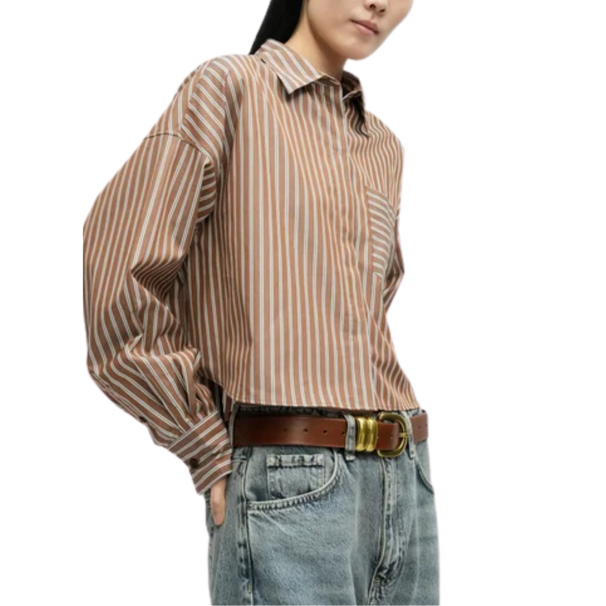 Marin Cropped Striped Shirt Tan