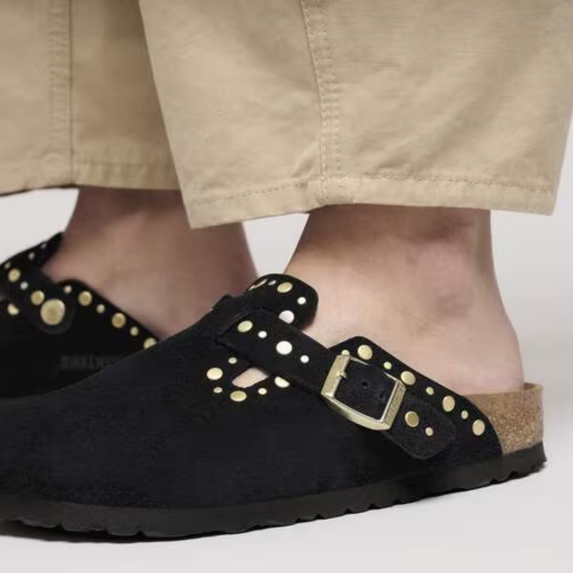 Boston Black Suede Rivet Clogs