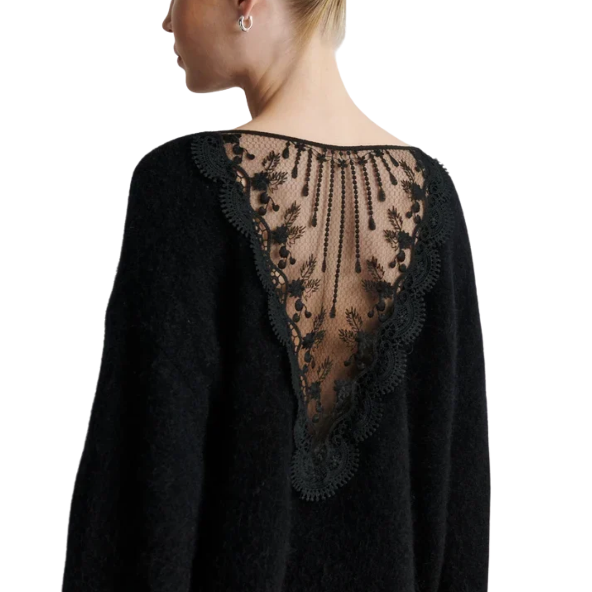 Brook Black Knit Lace O-Neck