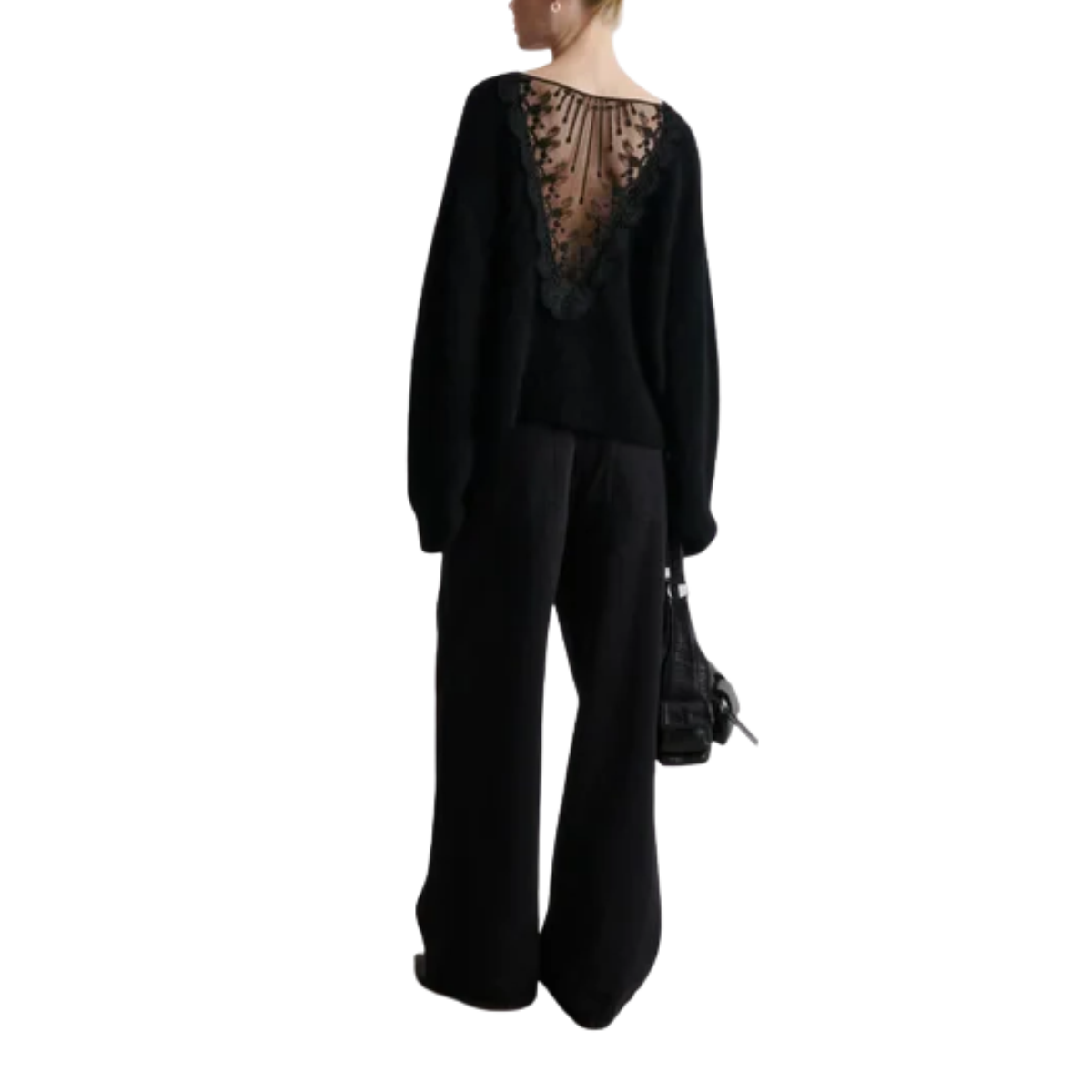 Brook Black Knit Lace O-Neck