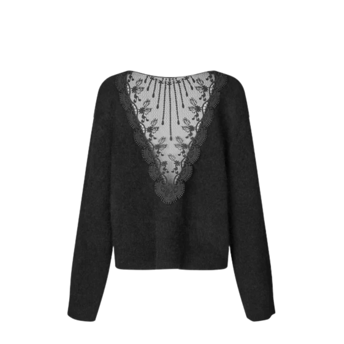 Brook Black Knit Lace O-Neck