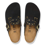 Boston Black Suede Rivet Clogs