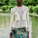 Off White Tulle Embroidery Blouse
