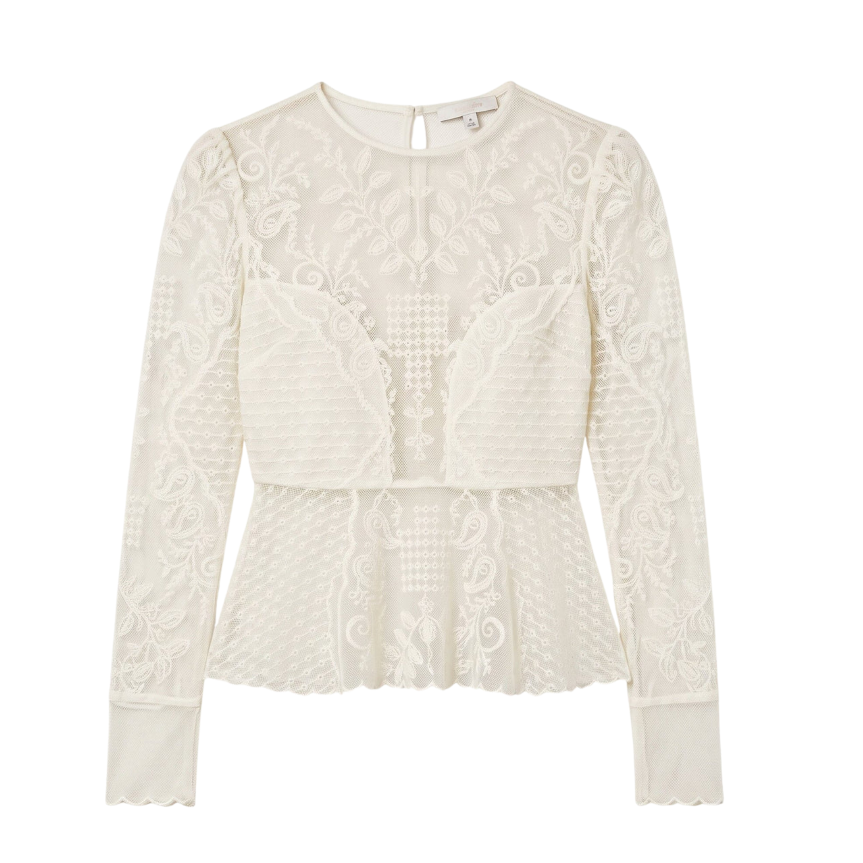 Off White Tulle Embroidery Blouse
