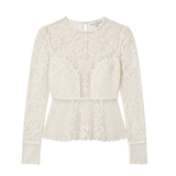 Off White Tulle Embroidery Blouse