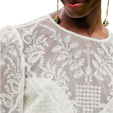 Off White Tulle Embroidery Blouse