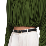 Olive Jersey Gathered Top