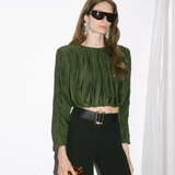 Olive Jersey Gathered Top