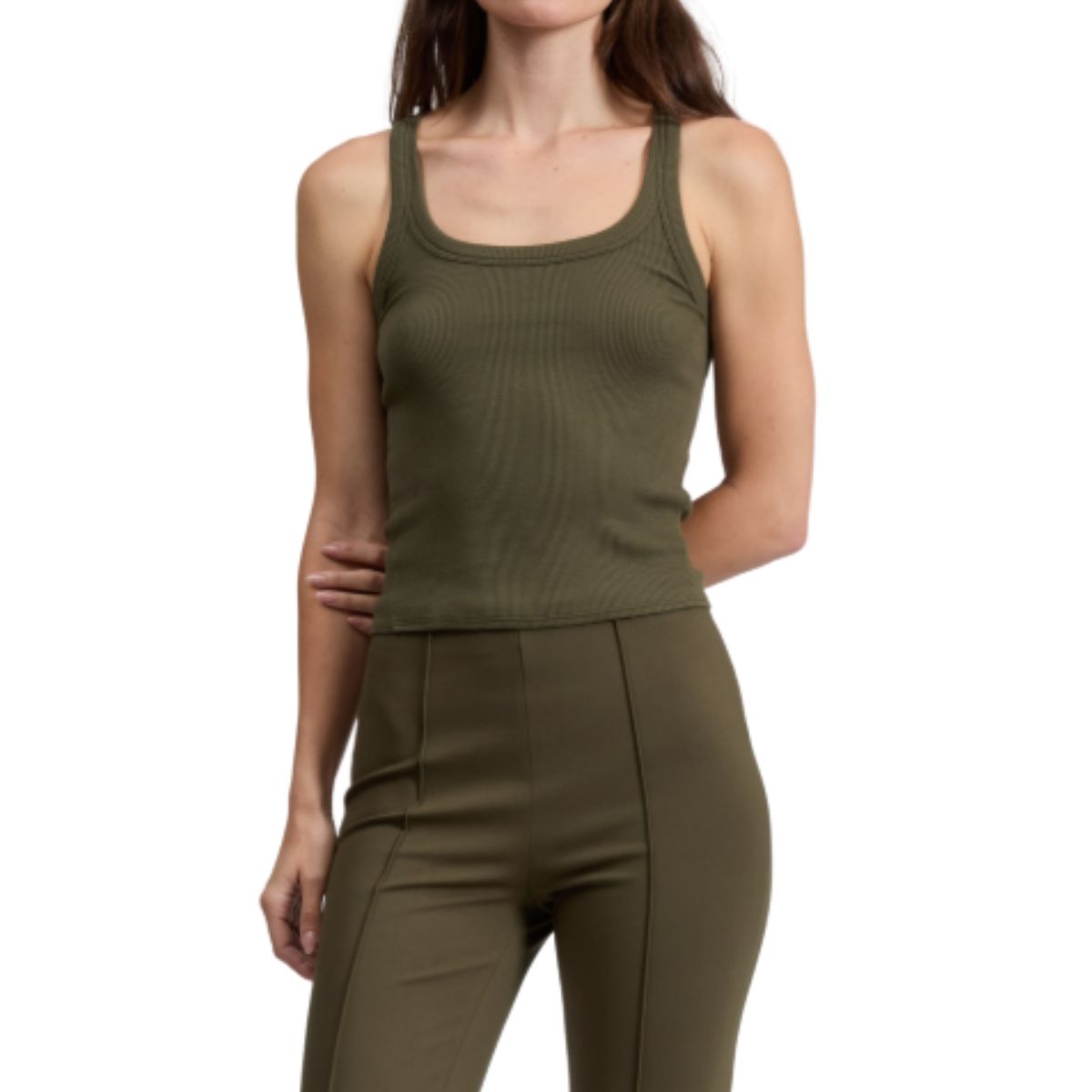 The Essential Rib U Neck Tank Khaki