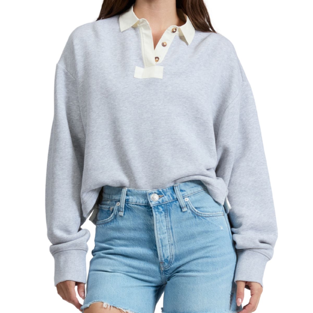 Vintage Terry Polo Sweatshirt Grey