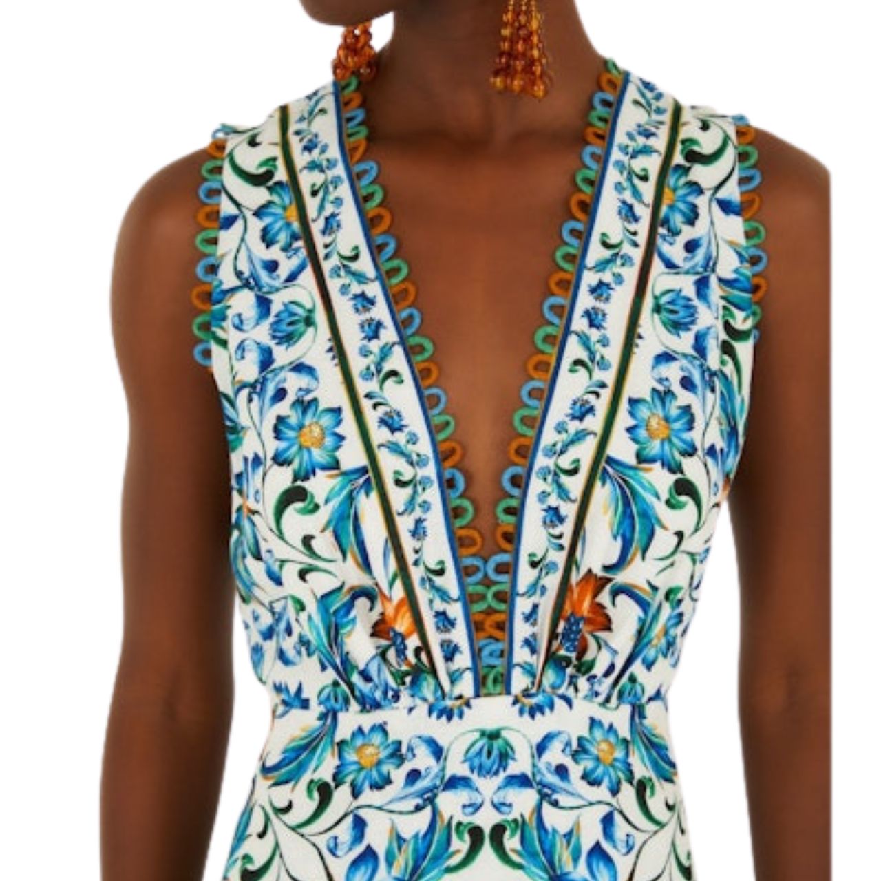 Flora Tile Midi Dress White