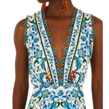 Flora Tile Midi Dress White