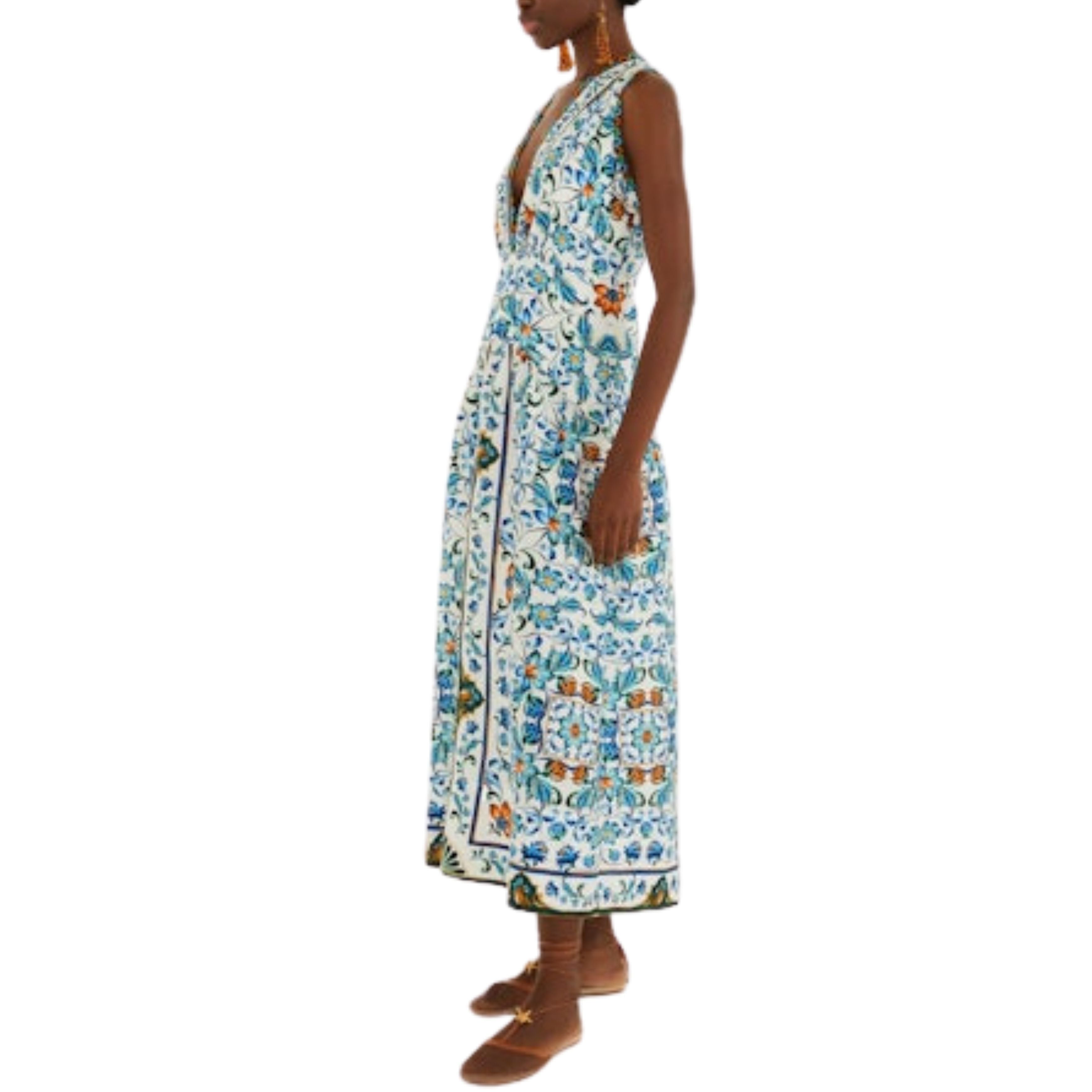 Flora Tile Midi Dress White
