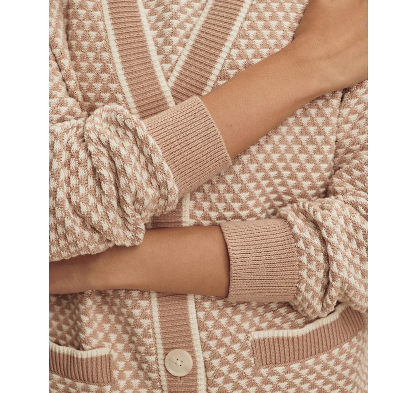 Tarran Stitch Knit Cardigan Taupe