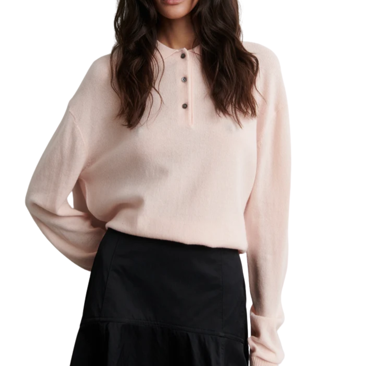 Longo Knit LS Collar Pink