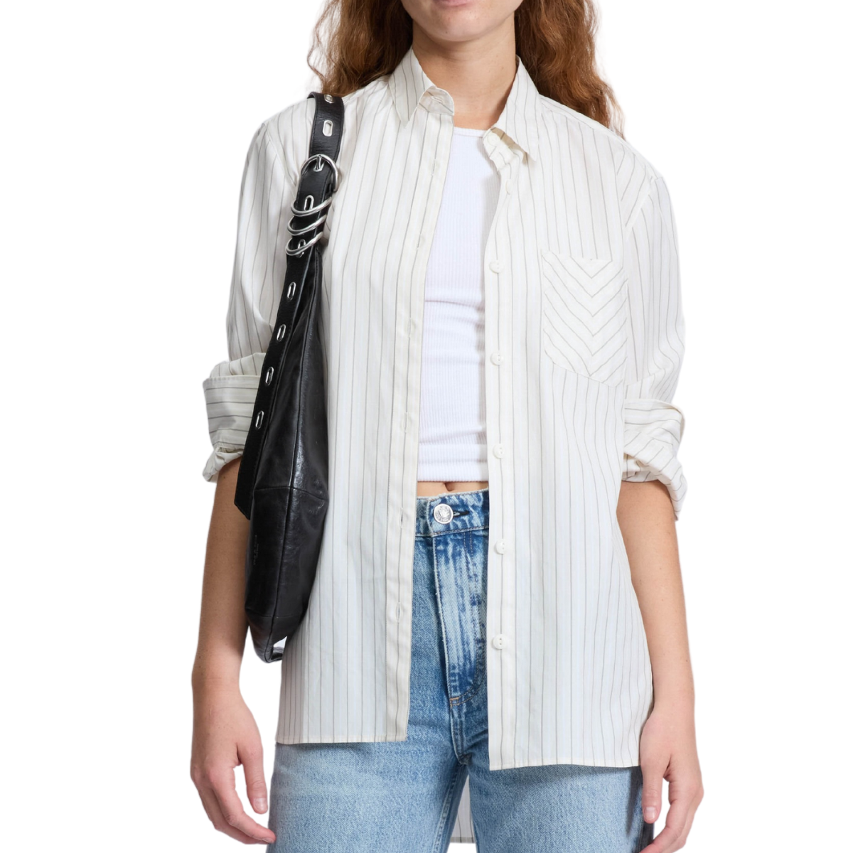 Maxine Button Down Shirt Ivory Stripe