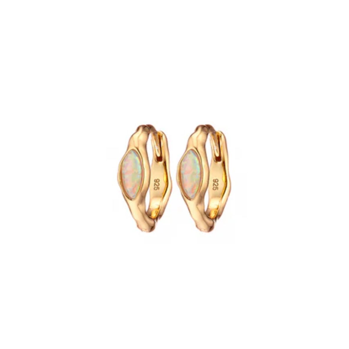 Oval Opal Huggie Gold