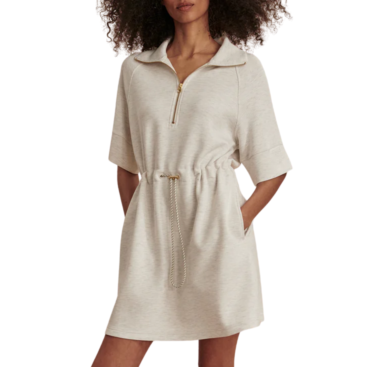 Paisley Half Zip Dress Ivory Marl