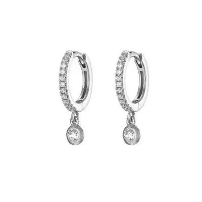 Pave Huggie with Crystal Drop Charm Silver