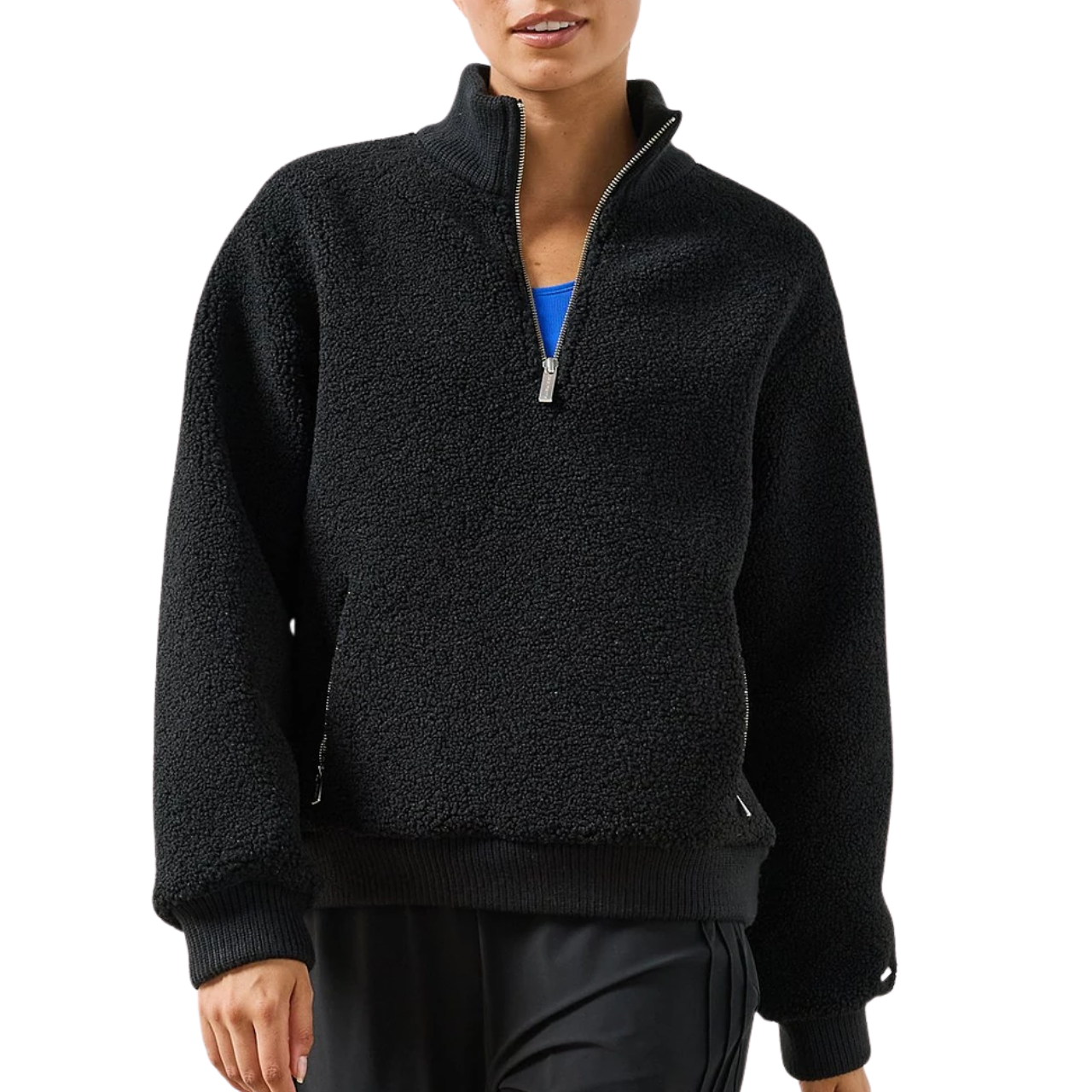 Plush Black Fleece Half Zip Sweater