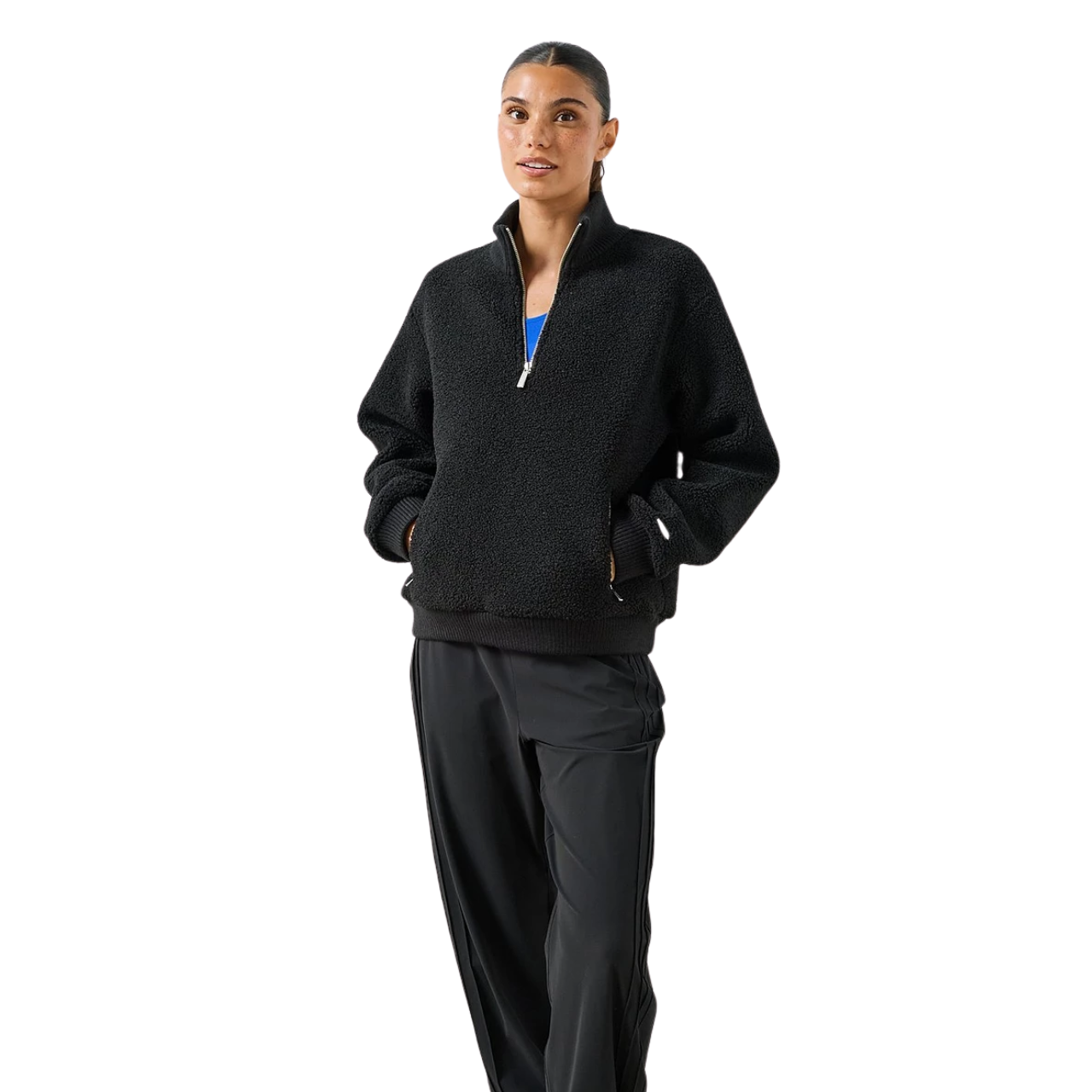 Plush Black Fleece Half Zip Sweater