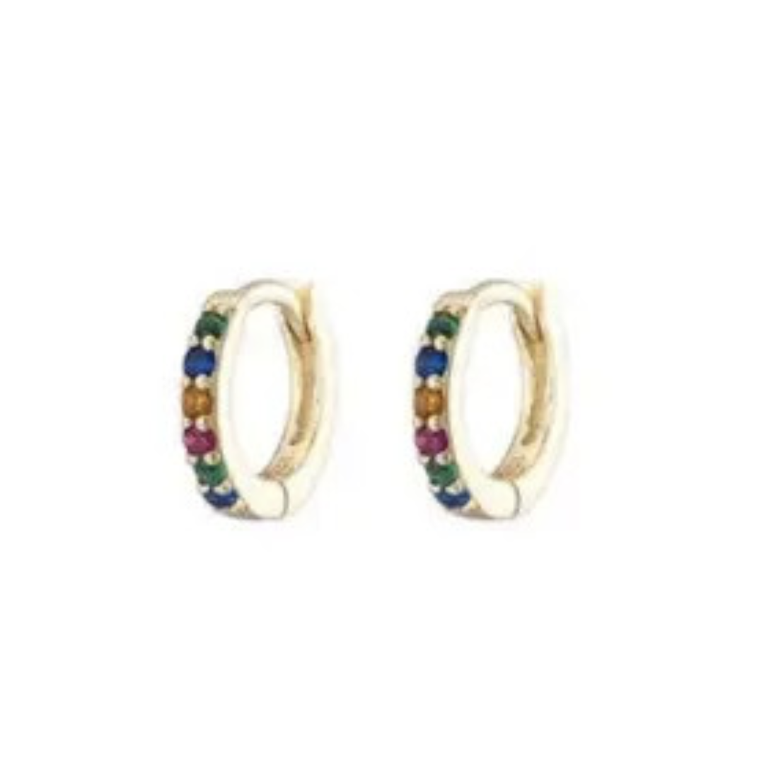 Rainbow Gem Huggie Gold