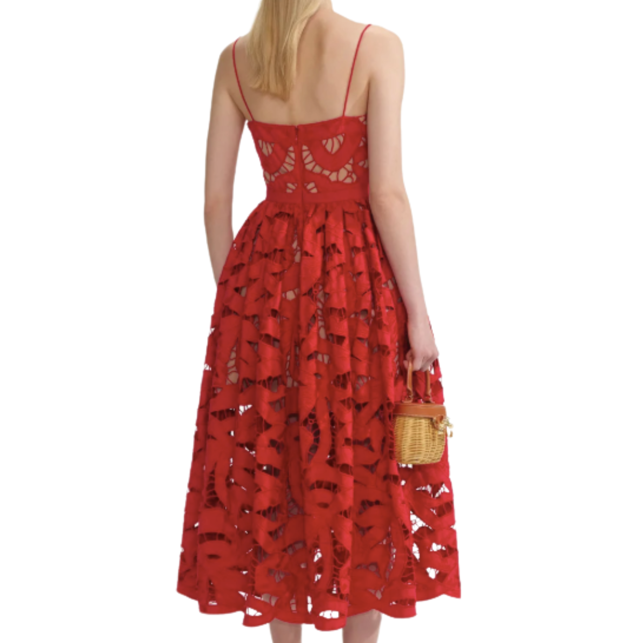 Red Bow Embroidered Midi Dress