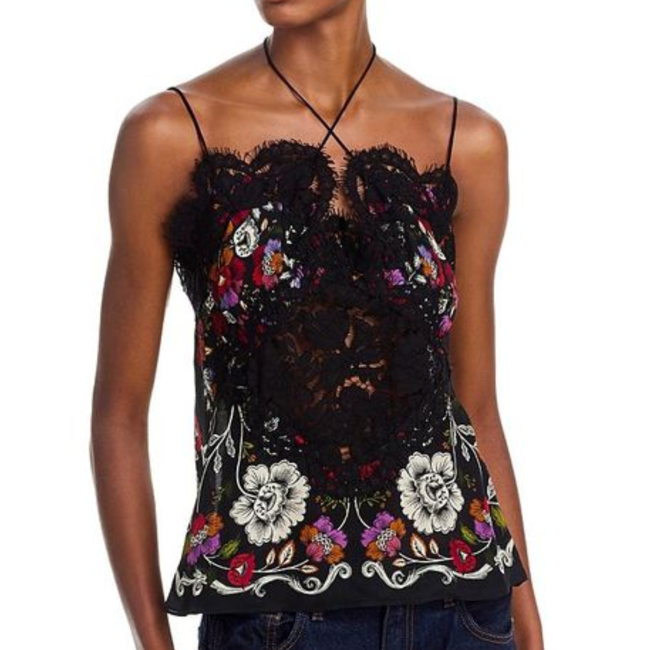 Rococo Flowers Lace Top Black