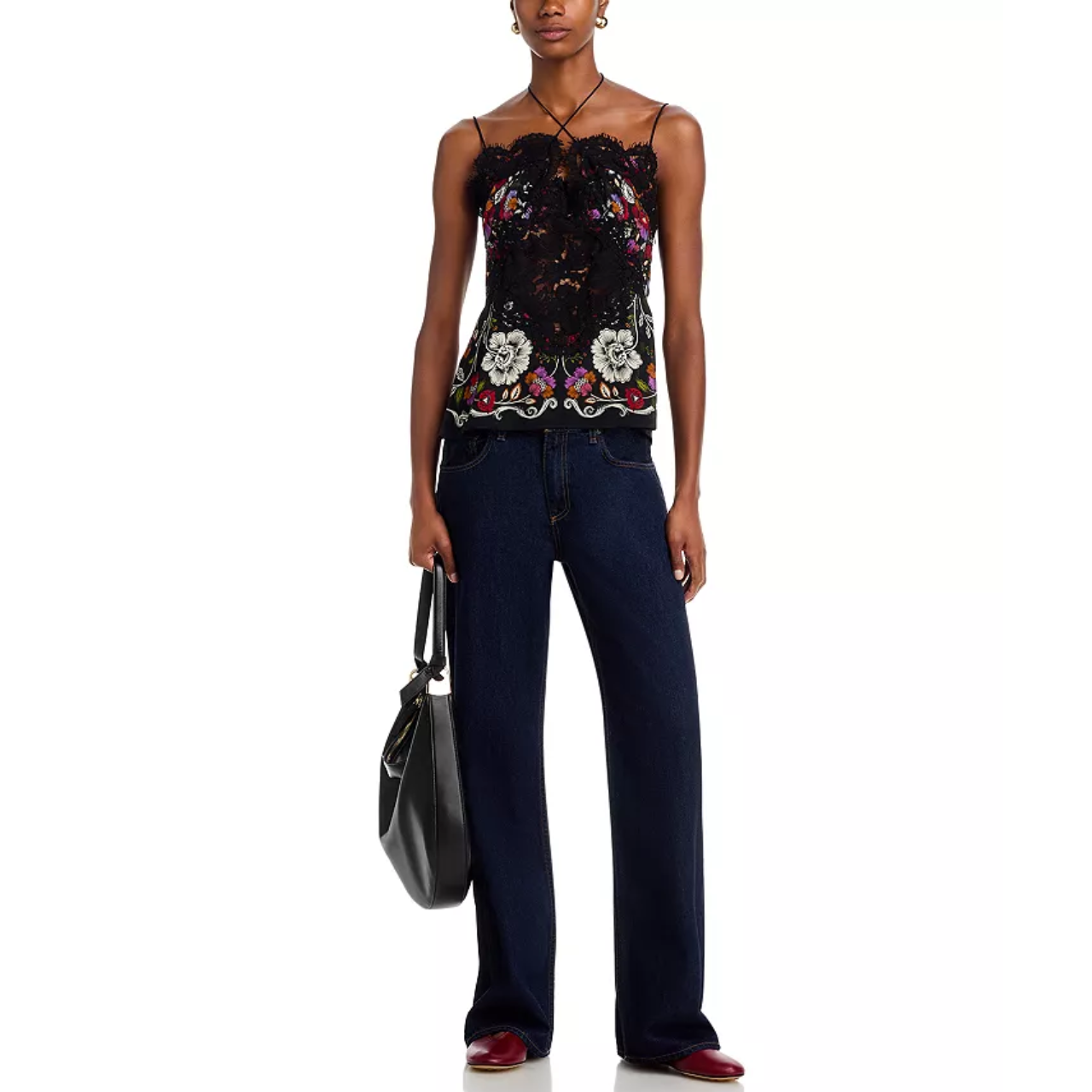 Rococo Flowers Lace Top Black