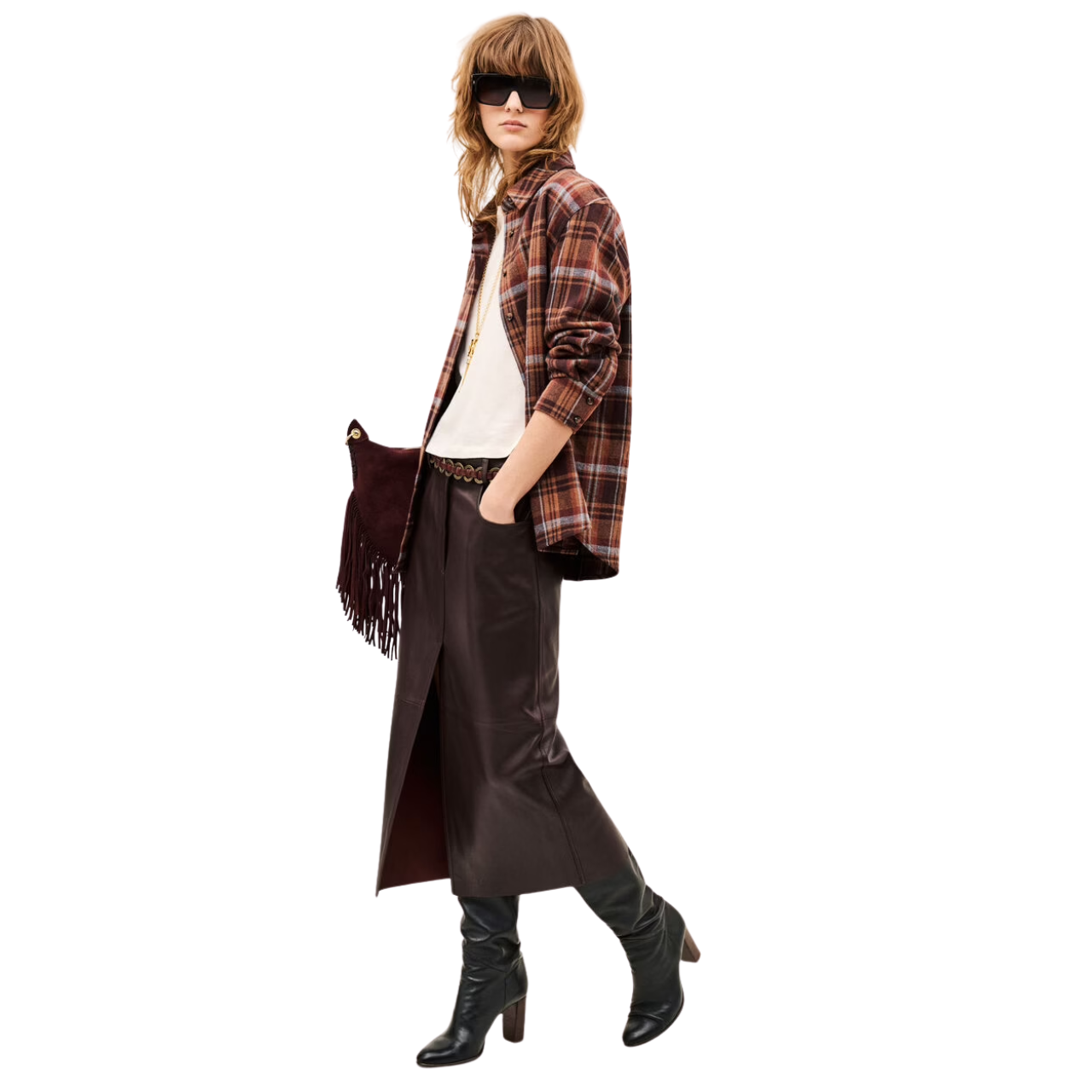 Solene Aubergine Leather Skirt
