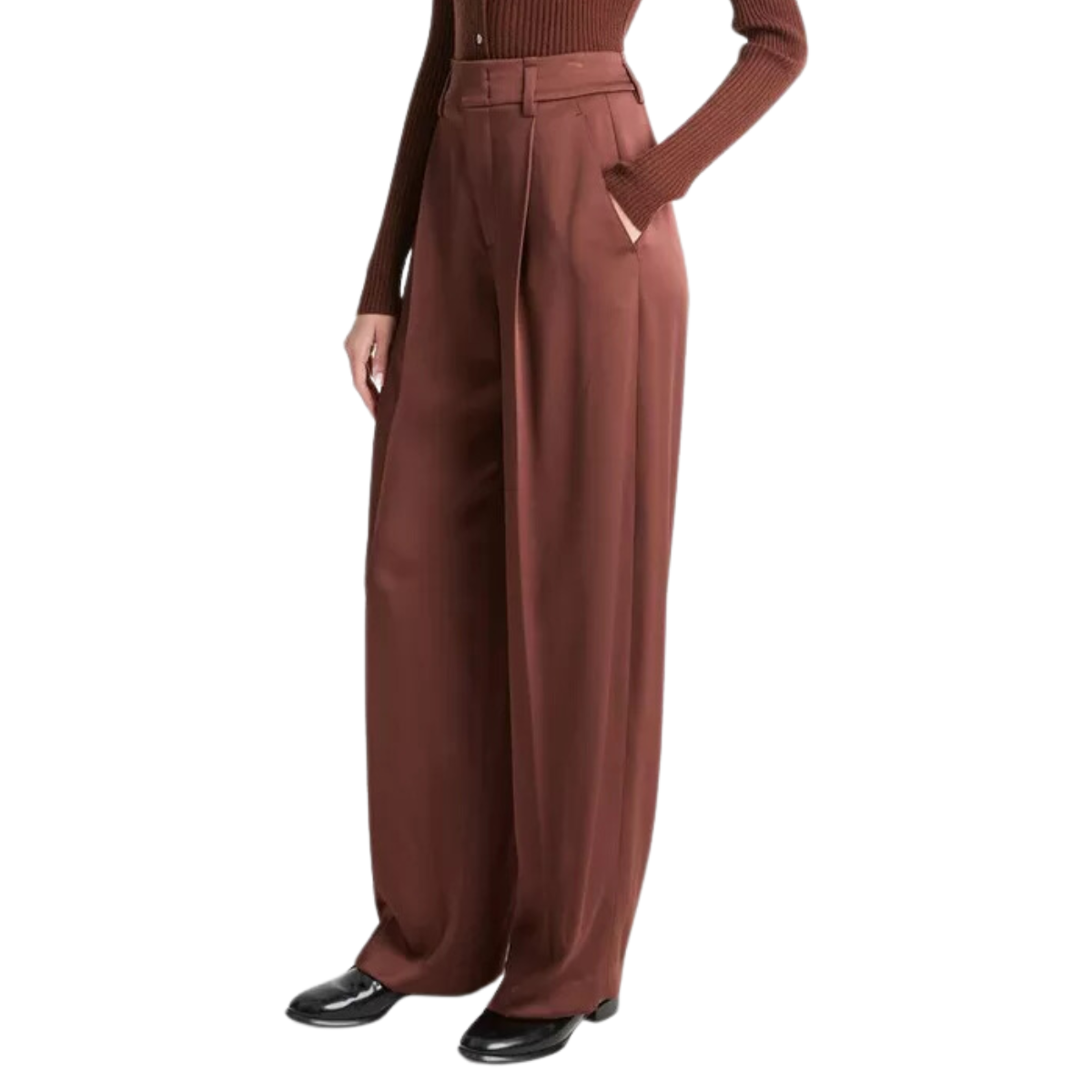 Satin Wide Leg Trousers Dark Rosewood