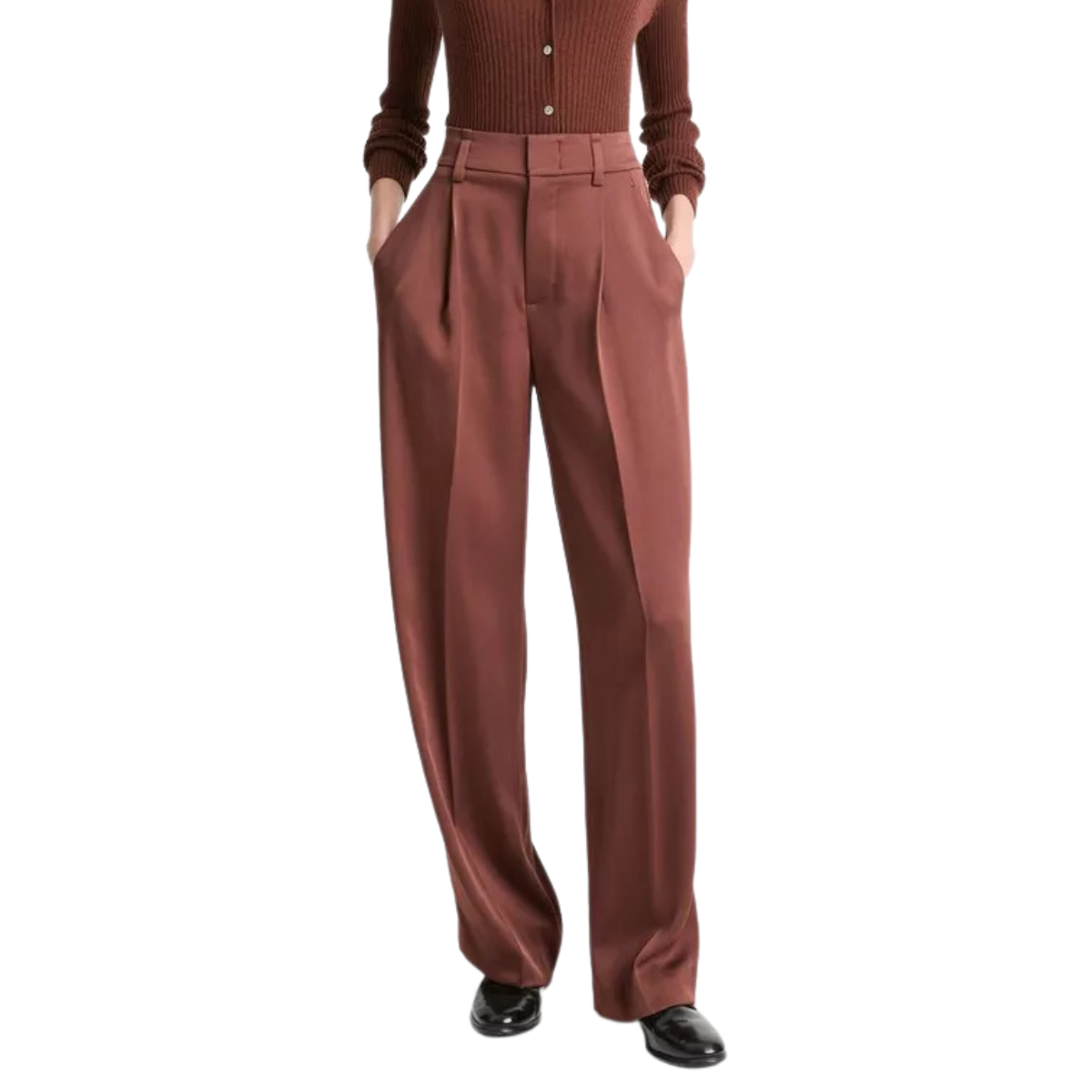 Satin Wide Leg Trousers Dark Rosewood