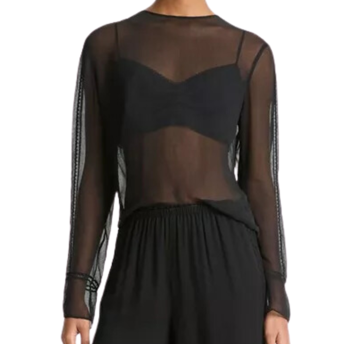 Sheer Lace Trim Top Black