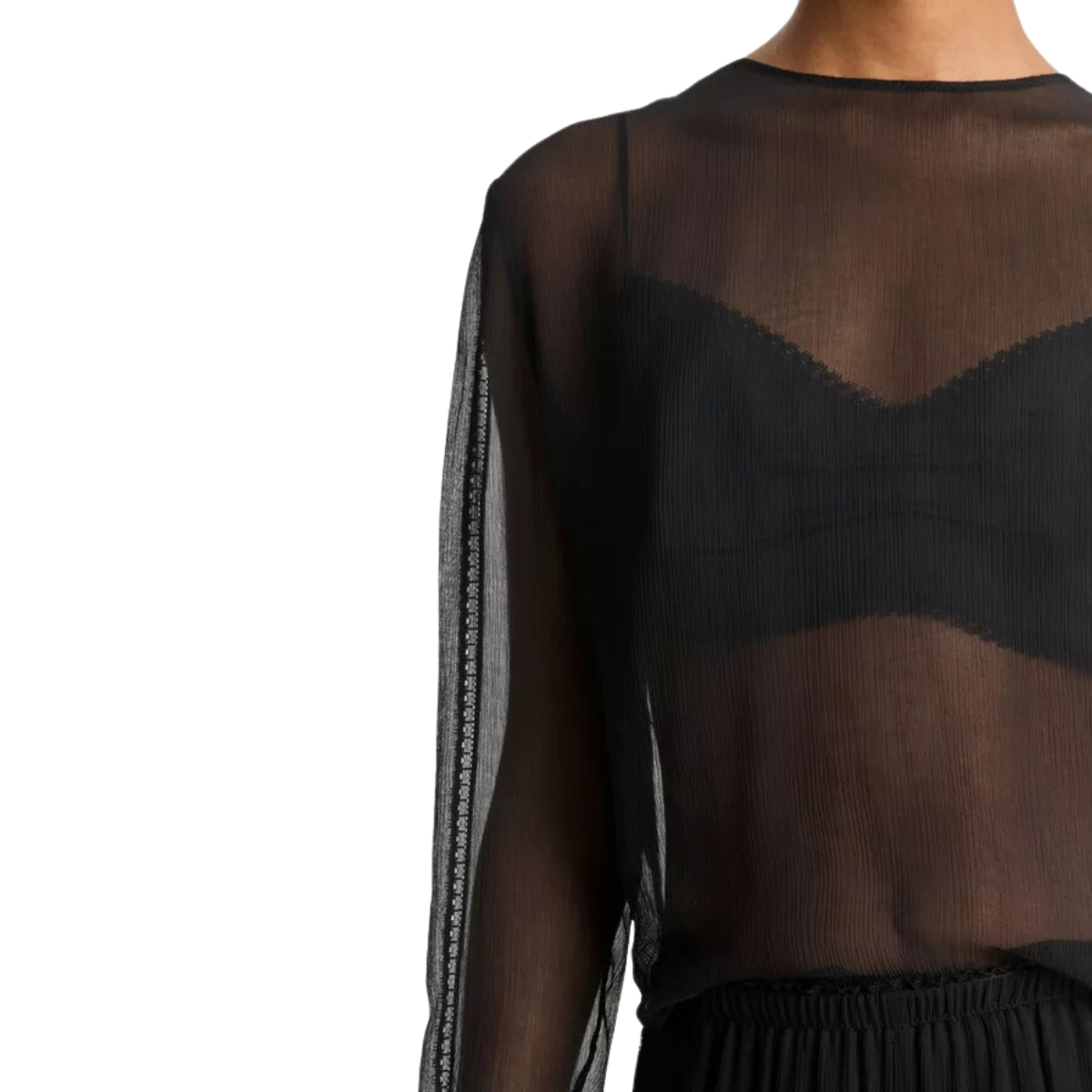 Sheer Lace Trim Top Black